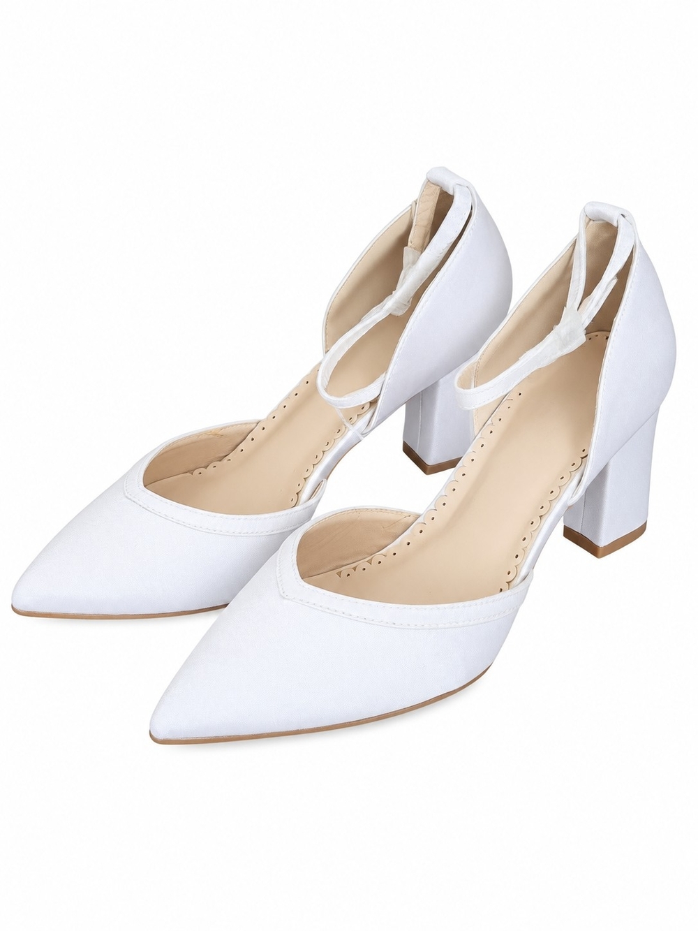 Women's Pointed Block Heel Ankle-Strap Pumps in White